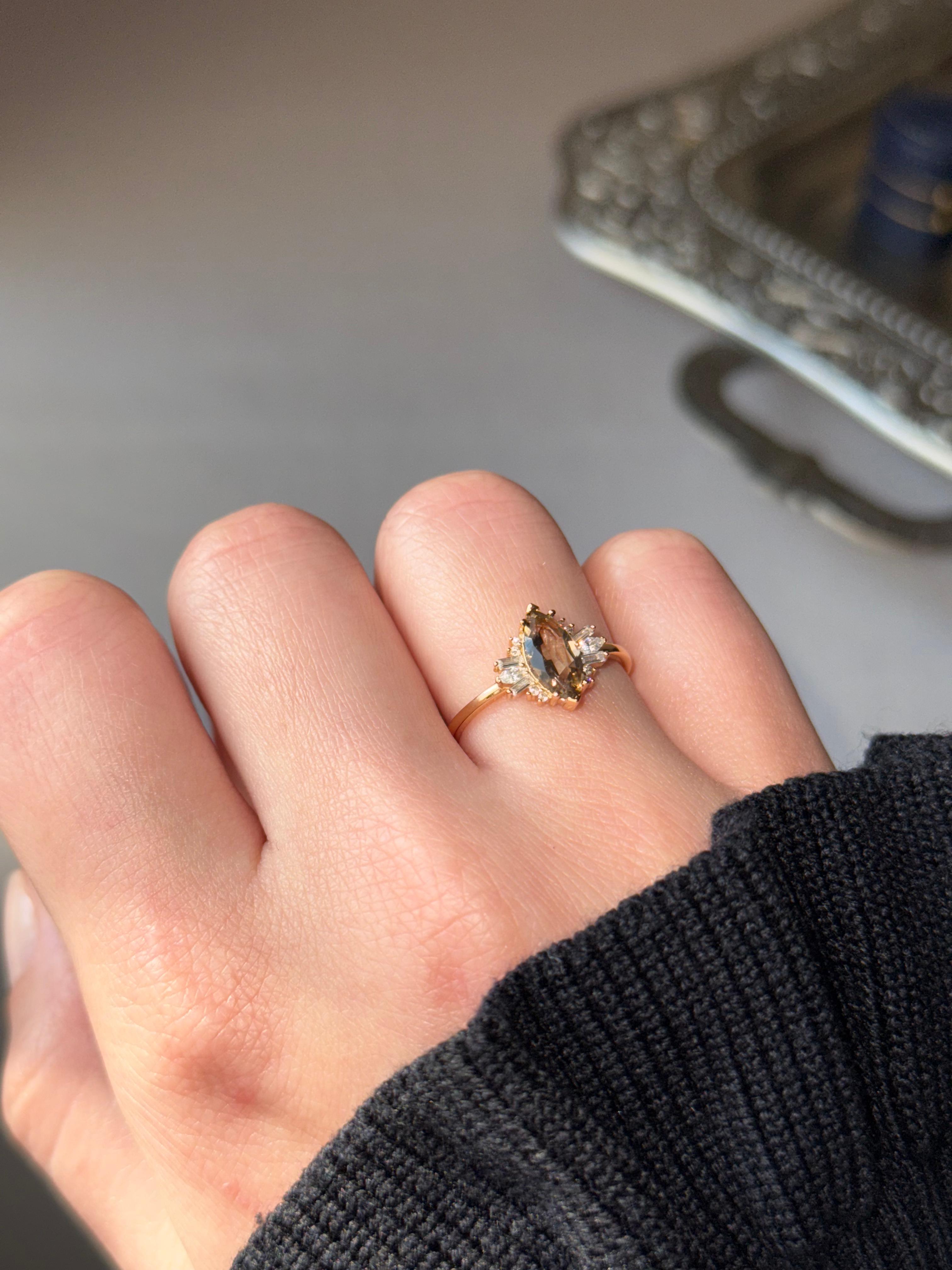 SMOKY QUARTZ MARQUISE BAGUETTE RING