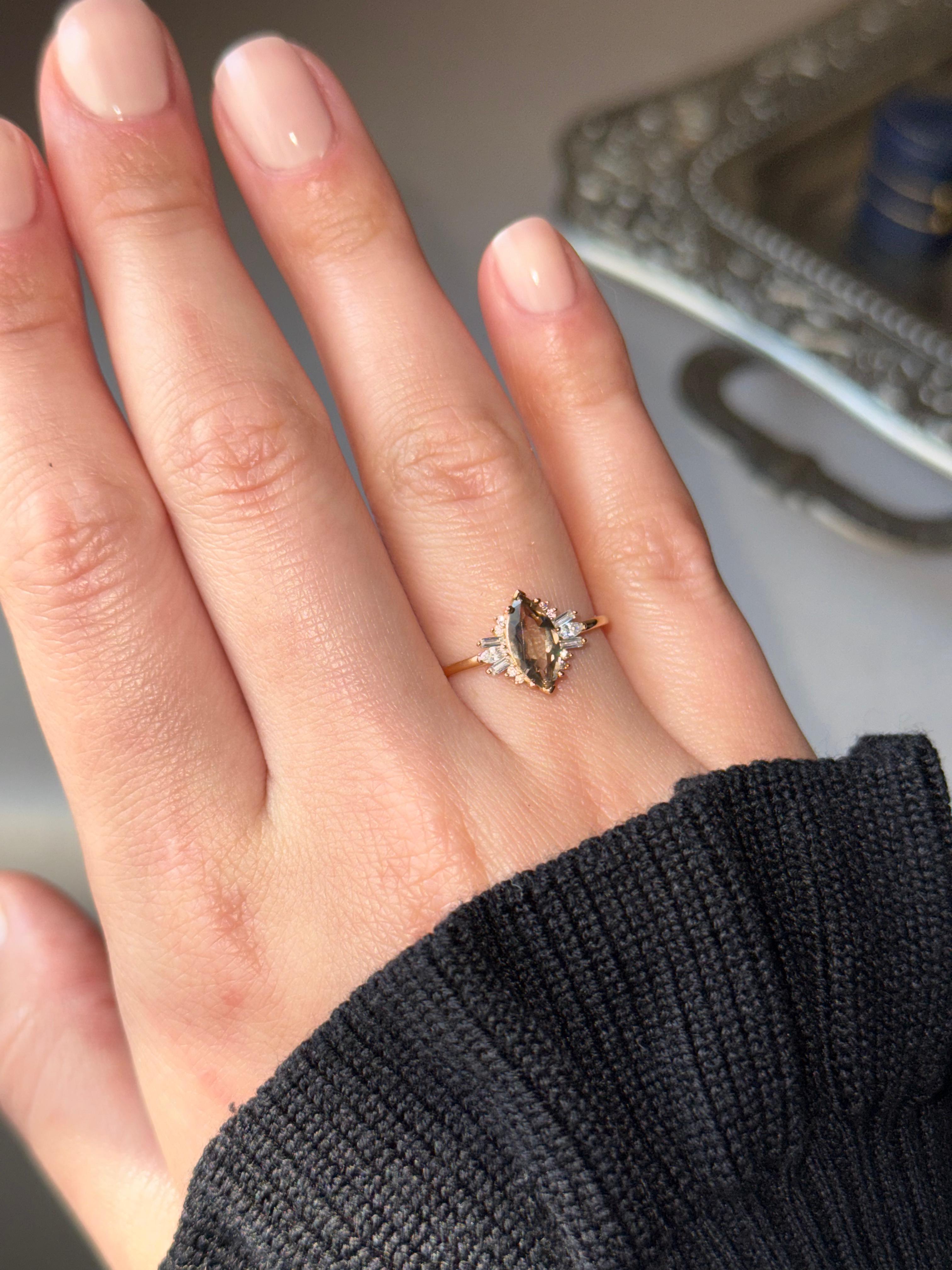 SMOKY QUARTZ MARQUISE BAGUETTE RING