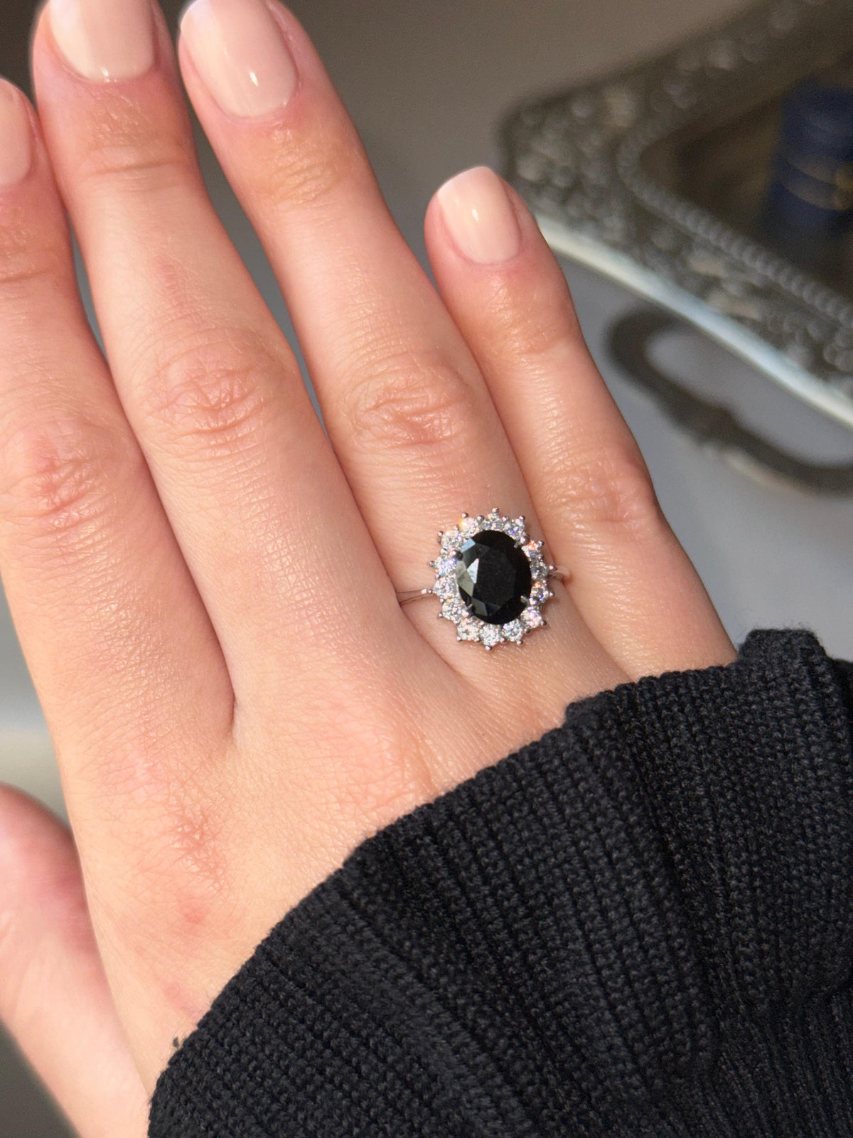 DIANA MIDNIGHT OVAL HALO RING