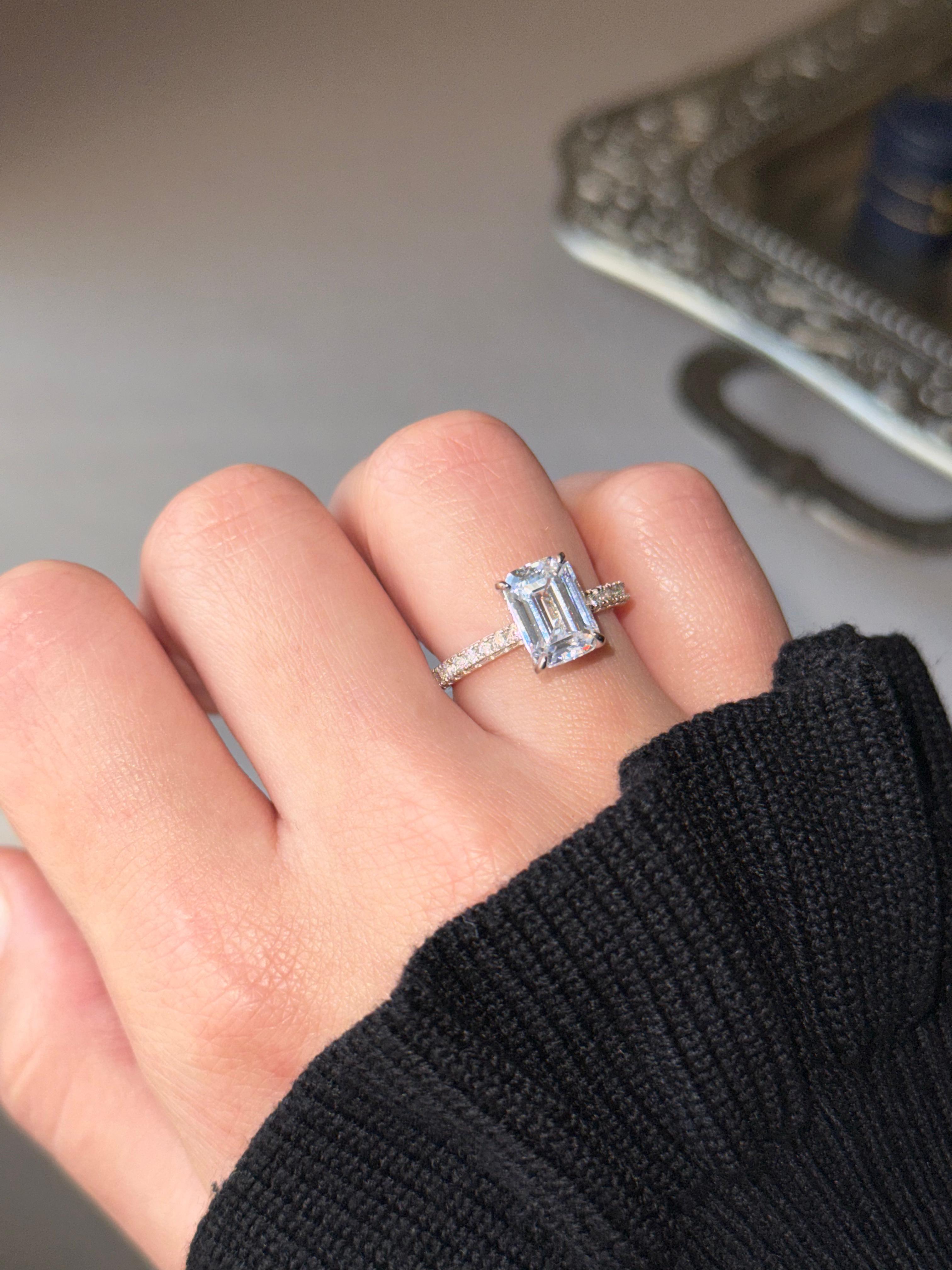 WHITE SAPPHIRE EMERALD CUT PAVÉ RING