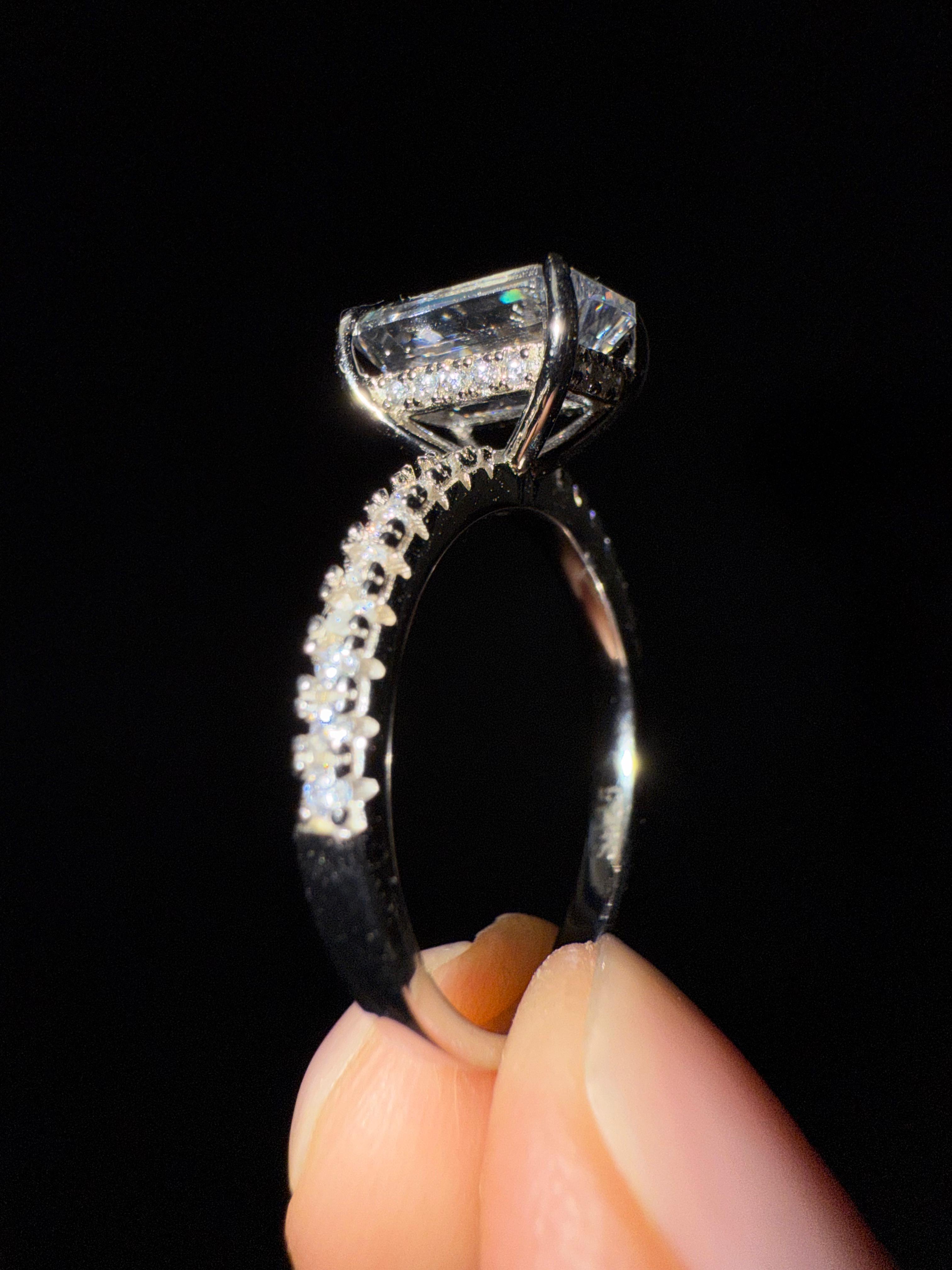 WHITE SAPPHIRE EMERALD CUT PAVÉ RING